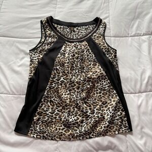 Basler Leopard Print Sleeveless Blouse Black Accent Tank Top Womens Office